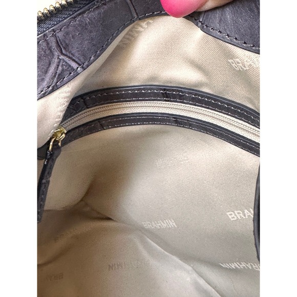 Brahmin Grey Croc Embossed Leather Shoulder Bag Gold Chain‎ Tassel Accent - Picture 11 of 16